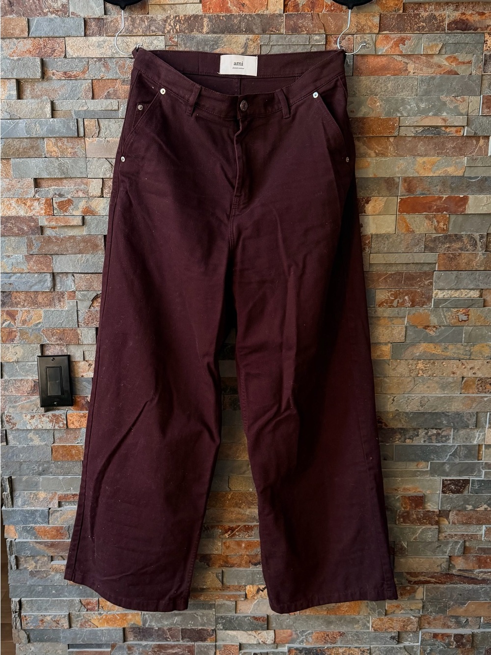 Ami Deep Burgundy Pants with Button Waist